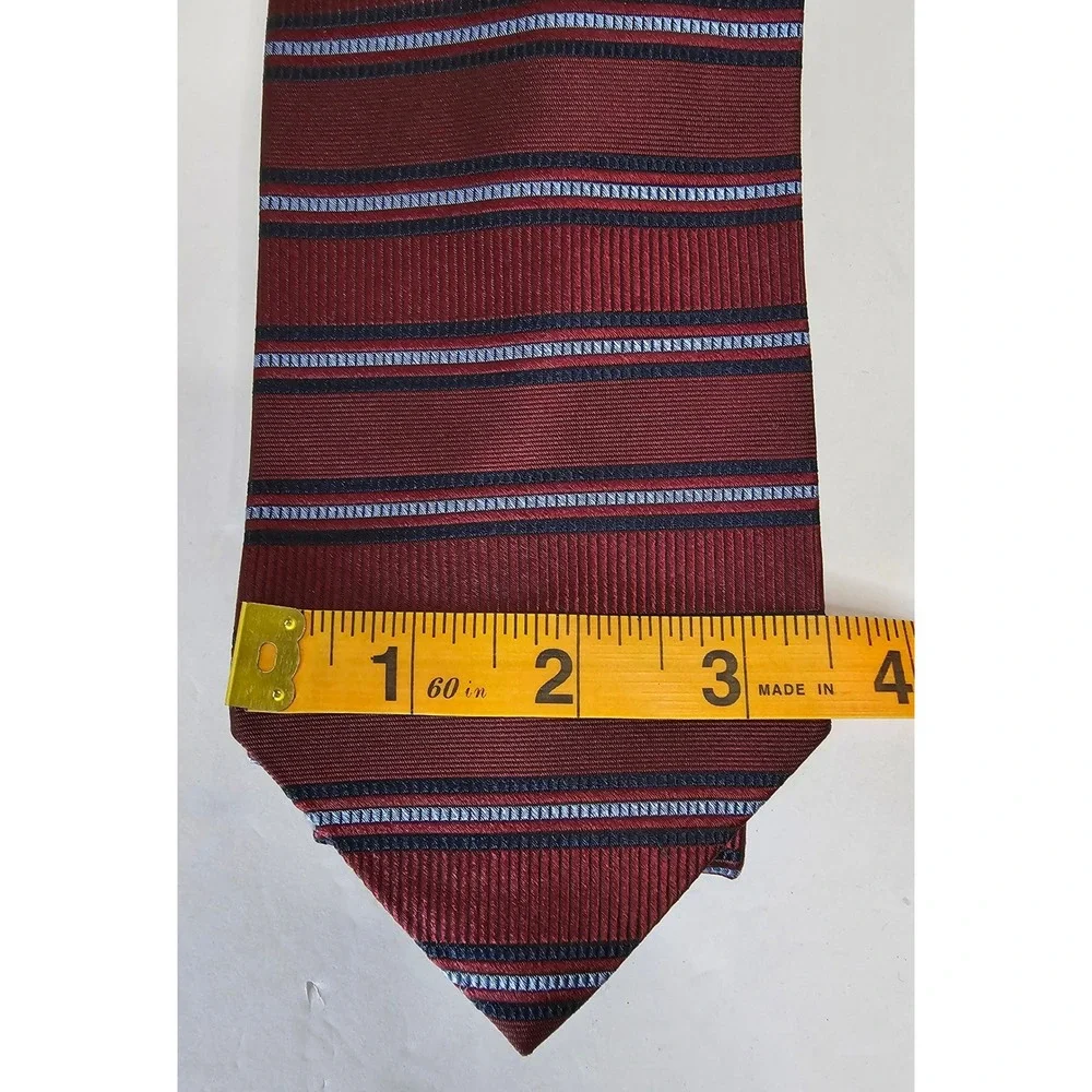 Tommy Hilfiger Men's Burgundy Striped 100% Silk Necktie Business Casual